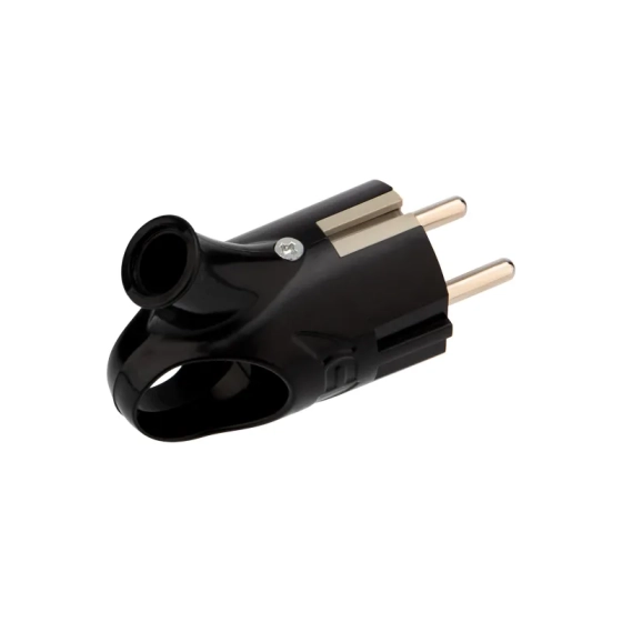 Вилка штепсельная Евро угловая с/з 16А с ушком (черная)