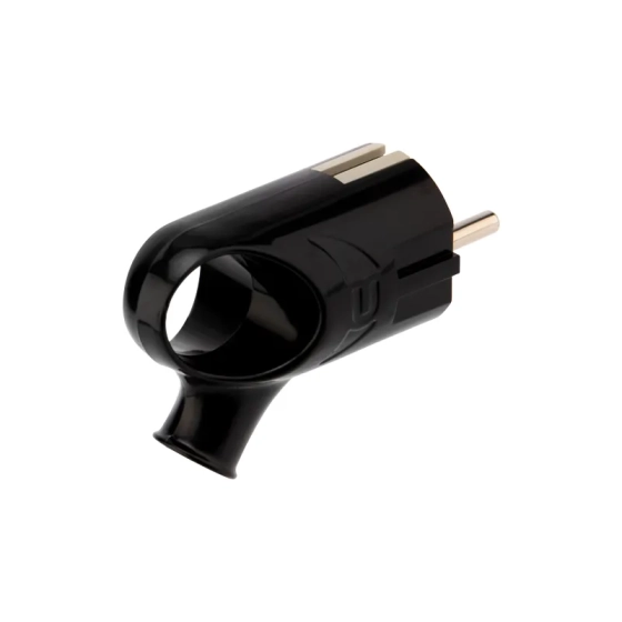Вилка штепсельная Евро угловая с/з 16А с ушком (черная)