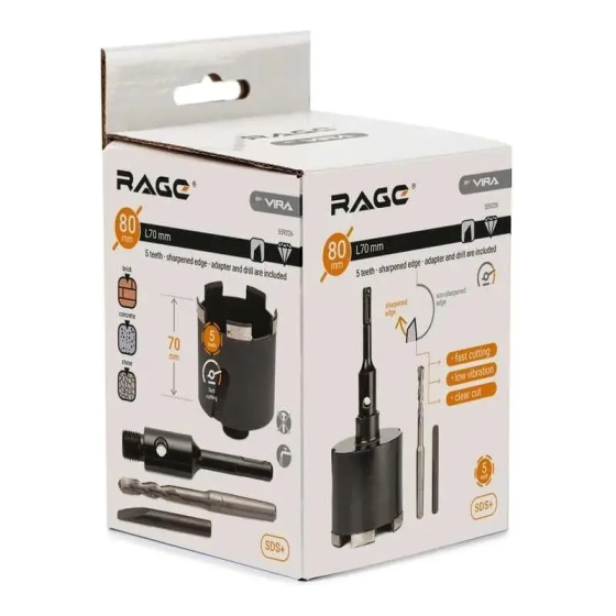 Коронка алмазная 80 мм по бетону и кирпичу VIRA RAGE 559226