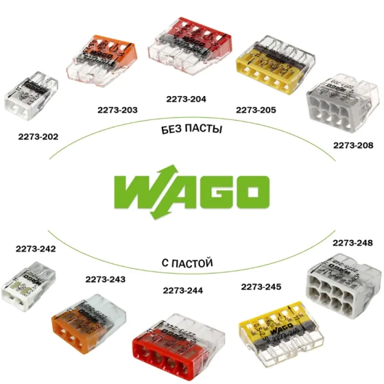 Клемма строительно-монтажная 2 отверстия Wago 2273-202