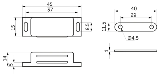 Защелка магнитная мебельная черная AKS, 5 шт