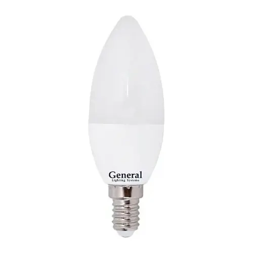 Лампа светодиодная Свеча General Lighting 8Вт Е14 3000К. Теплый белый свет. 660175. Китай.