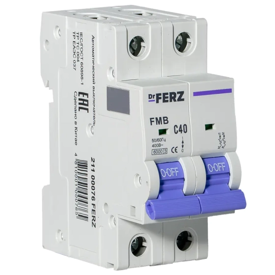 Автоматический выключатель DrFERZ FMB-C 6kA 2P 40A тип С (00076)