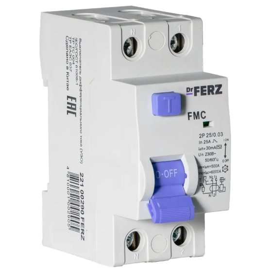 Устройство защитного отключения (УЗО) DrFERZ FMC-1P+N 25A 30mA 6kA тип AC (00290)