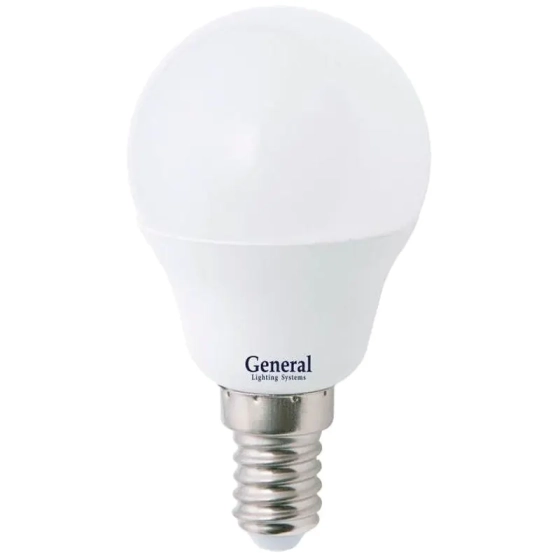 Лампа светодиодная Шар (G45) General Lighting 8Вт Е14 4000К. Нейтр. белый свет. 660194. Китай.