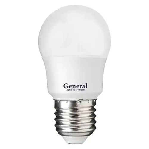 Лампа светодиодная Шар (G45) General Lighting 8Вт Е27 4000К. Нейтр. белый свет. 660203. Китай.