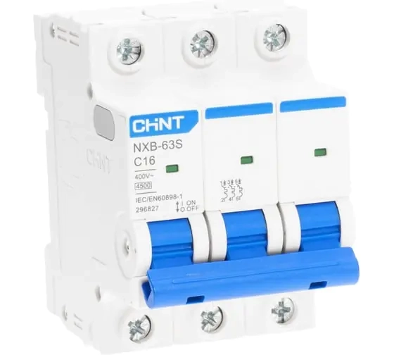 Автоматический выключатель CHINT NXB-63S 3P 16А 4,5kA тип C