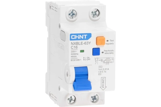 Дифавтомат CHINT NXBLE-63Y 4,5kA 1P+N C 16A/30mA тип AC