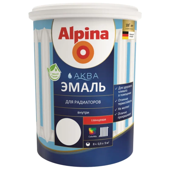 Эмаль Alpina Аква для радиаторов. Белая. 0,9 л. РБ.