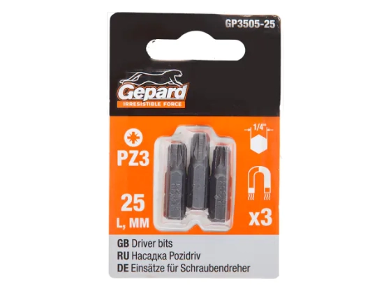 Бита для шуруповерта Gepard PZ3 25 мм. GP3505-25. 3 шт. Китай.