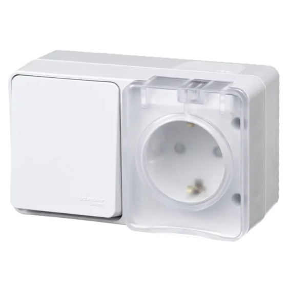 Розетка с выключателем однокл. Schneider Electric ATN540170. IP54. РФ.