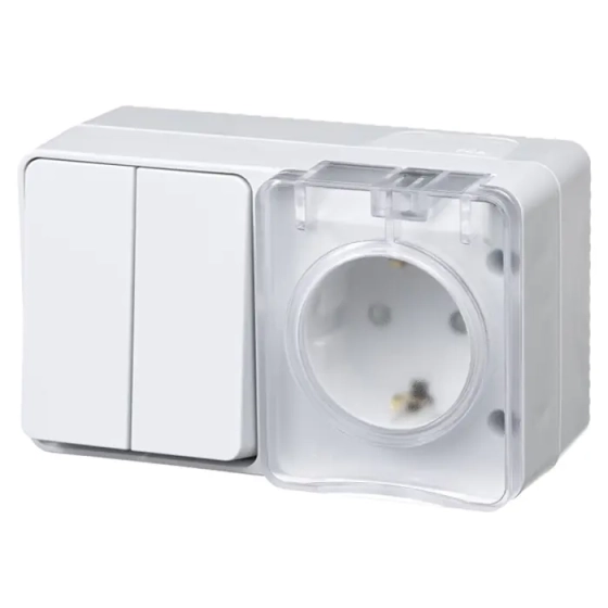 Розетка с выключателем двухкл. Schneider Electric ATN540174. IP54. РФ.
