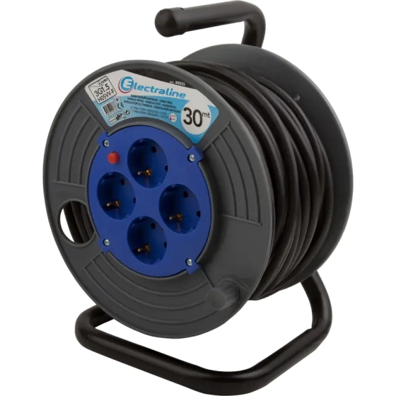 Удлинитель на катушке 30 м. 4 розетки с/з. Electraline 49033. Китай.