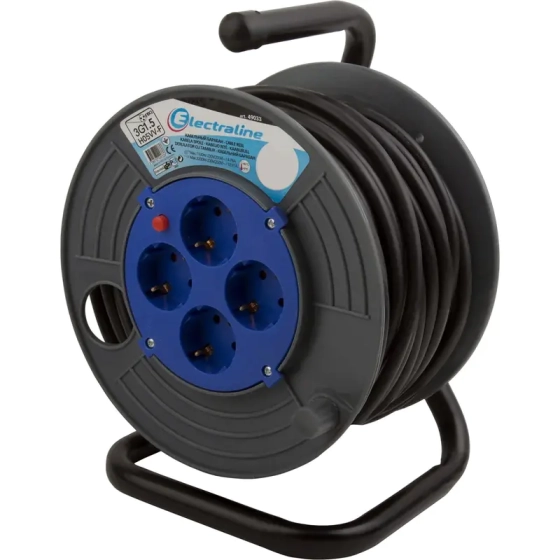 Удлинитель на катушке 50 м. 4 розетки с/з. Electraline 49035. Китай.