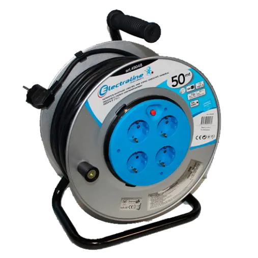 Удлинитель на катушке 50 м. 4 розетки с/з. Electraline 49048. Китай.