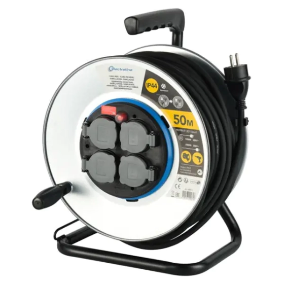 Удлинитель на катушке 50 м. 4 розетки с/з. Electraline 49071. Китай.