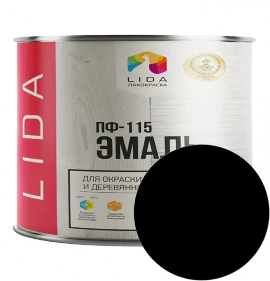 Эмаль ПФ-115 LIDA. Черная. 2 л. РБ.