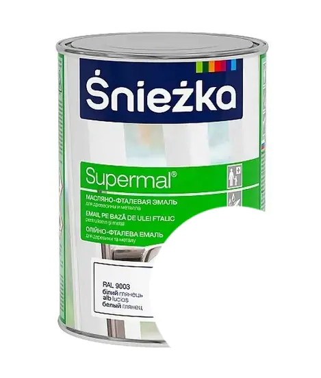 Эмаль для древесины и металла Sniezka. Белая глянцевая. 0,8 л. Польша.