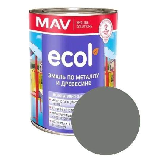Эмаль Ecol ПФ-115 MAV. Серая. 1 л. РБ.