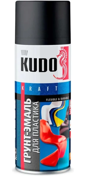Грунт-эмаль для пластика акриловая KUDO KU-6002. RAL 9005 Черная. 520 мл.