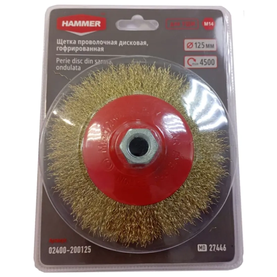 Щетка-крацовка проволочная гофр. 125 мм, M14 HAMMER (02400-200125)