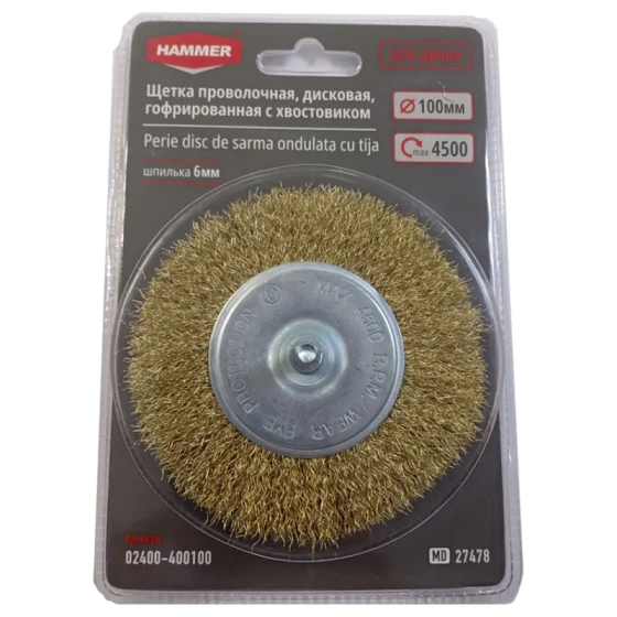 Щетка-крацовка дисковая гофр. 100 мм HAMMER (02400-400100)