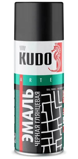 Эмаль аэрозольная универсальная KUDO KU-1002. RAL 9005 Черная глянцевая. 520 мл. РФ.