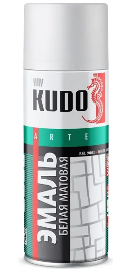 Эмаль аэрозольная универсальная KUDO KU-1101. RAL 9003 Белая матовая. 520 мл. РФ.