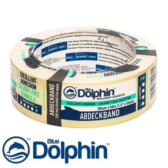 Лента малярная желтая Blue Dolphin 38 мм х 50 м. Польша.