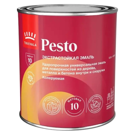 Эмаль для дерева и металла TIKKURILA Pesto 10 База A матовая 0,9 л