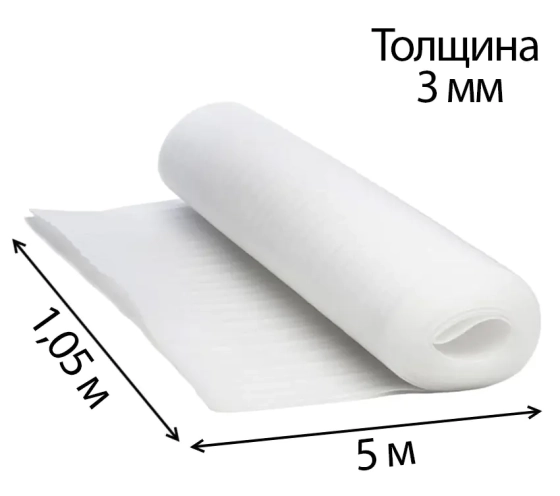 Теплоизоляция ТЕПОФОЛ 3 мм (подложка). Тип НПЭ. Рулон 5х1,05 м. РФ.