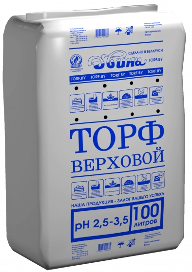 Торф верховой кипированный кислый Двина (pH 2,5 – 3,5). 100 л. РБ.