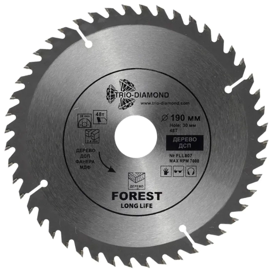 Диск пильный по дереву 190х30/20 мм Trio-diamond (FLL807)