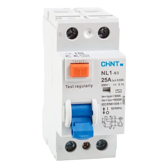 Устройство защитного отключения (УЗО) CHINT 6kA 2P 25A/30mA тип AC. Китай.