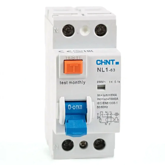Устройство защитного отключения (УЗО) CHINT 6kA 2P 40A/30mA тип AC. Китай.