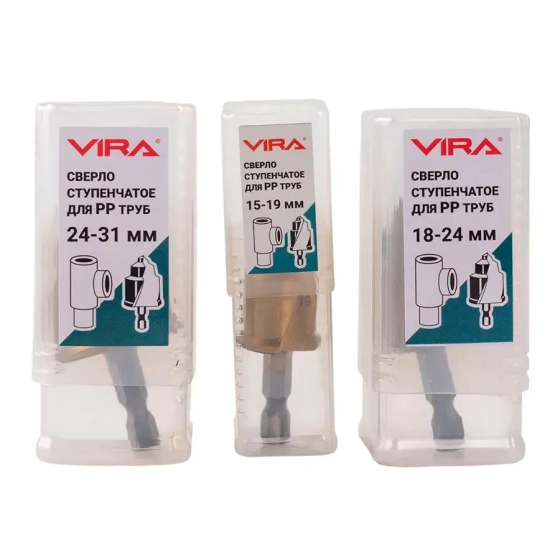 Набор ступенчатых спиральных сверл для PP труб VIRA (551404)