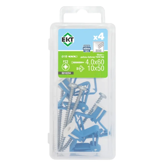 Дюбель-бабочка TWIN PAB 10х50 нейлон с шурупом ЕКТ (4 шт)
B010204