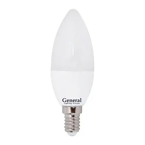 Лампа светодиодная Свеча General Lighting 8Вт Е14 3000К. Теплый белый свет. 660175. Китай.