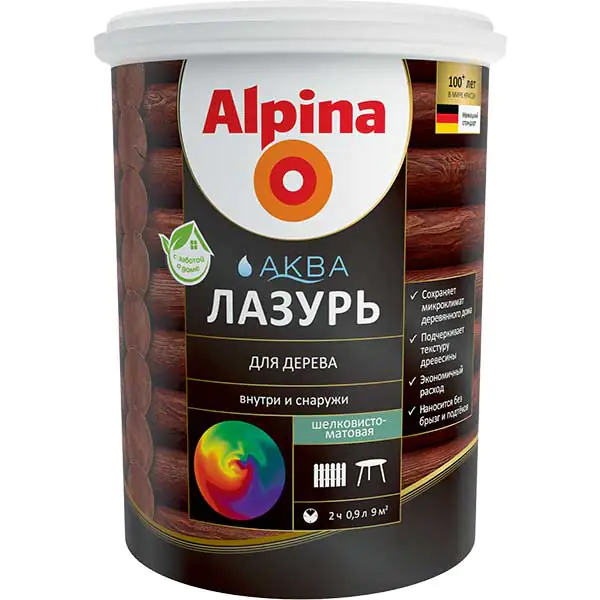 Alpina Аква Лазурь для древесины. Прозрачный. РБ. 0,9 л.