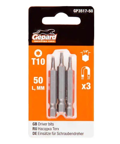 Бита для шуруповерта Gepard Torx T10 50 мм GP3517-50. 3 шт. Китай.