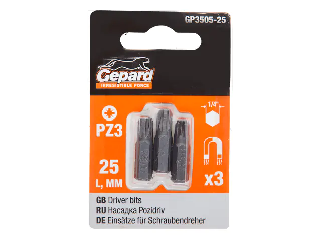Бита для шуруповерта Gepard PZ3 25 мм. GP3505-25. 3 шт. Китай.