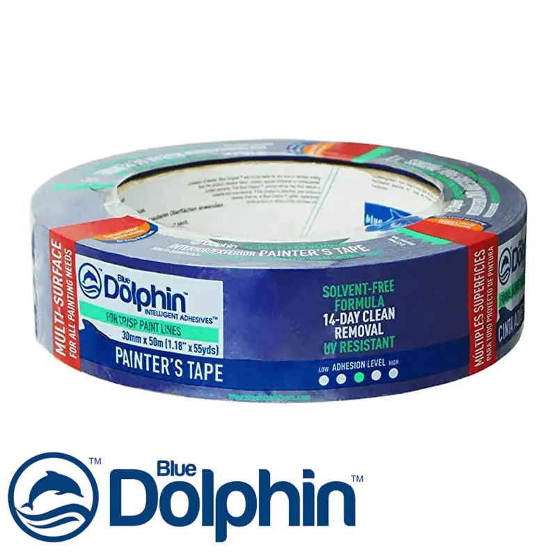 Лента малярная Blue Dolphin 30 мм х 50 м для деликатных поверхностей. Польша.