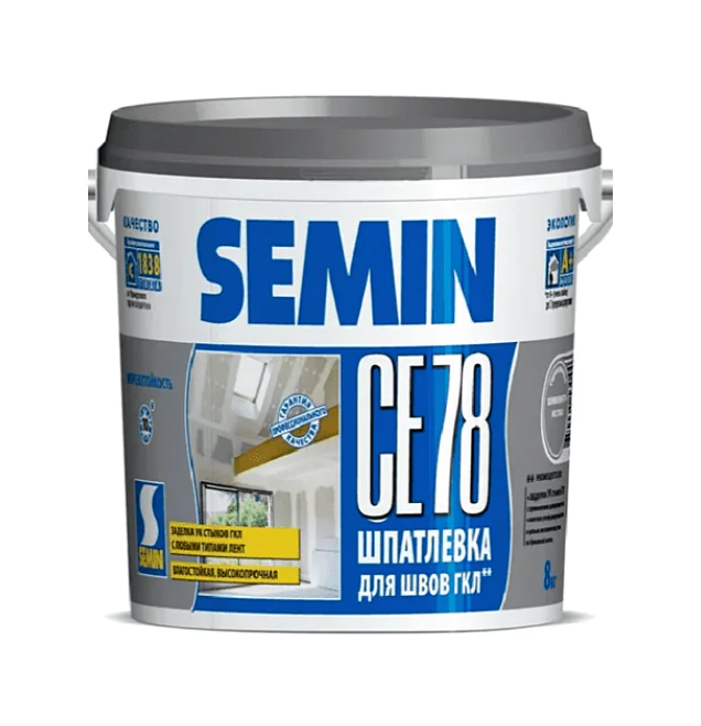 Шпатлевка финишная SEMIN СЕ-78 (серая крышка) для швов ГКЛ. 8 кг. РФ.