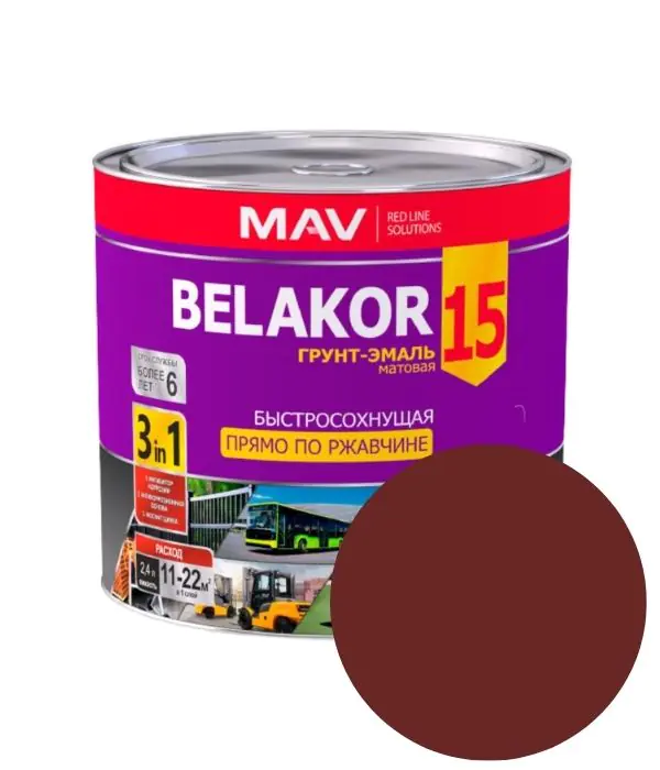 Грунт-эмаль Belakor 15 по ржавчине 3 в 1 быстросохнущая MAV. Красно-коричневый. 2,4 л. РБ.
