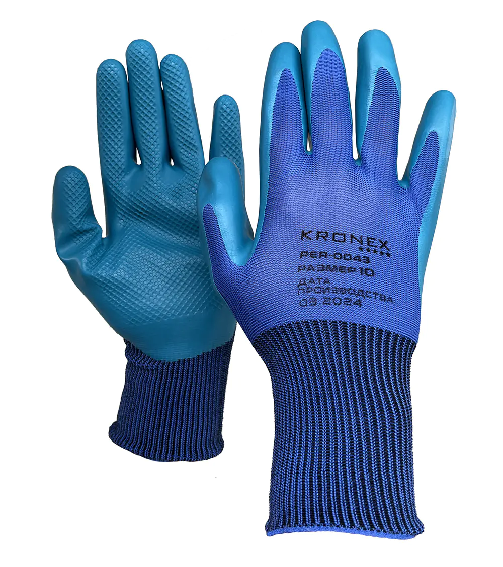 Перчатки нейлоновые Kronex Strong со штампованным латексным покрытием. PER-0043. Китай.