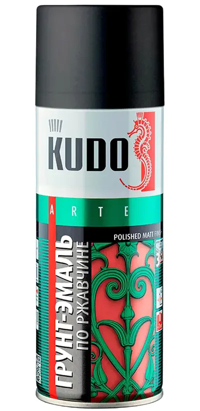 Грунт-эмаль по ржавчине KUDO KU-319005. RAL 9005 Черная. 520 мл. РФ.