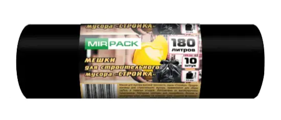 Пакеты для мусора 180 л. Размер 110х93 см. Толщина 70 мкм. В рулоне 10 шт. РФ.