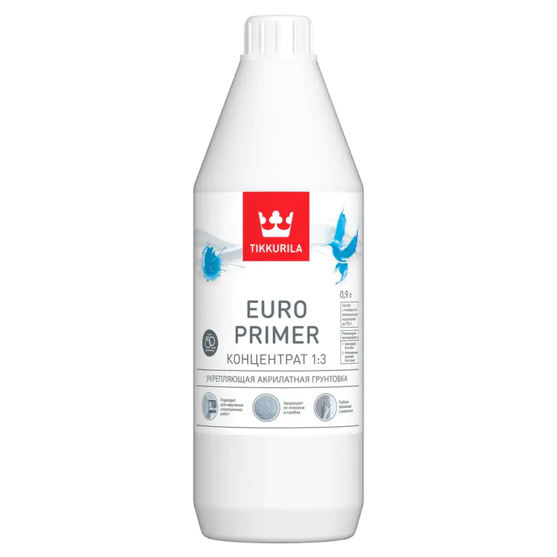 Грунтовка акриловая TIKKURILA Euro Primer. Концентрат 1:3. 0,9 л. РФ.