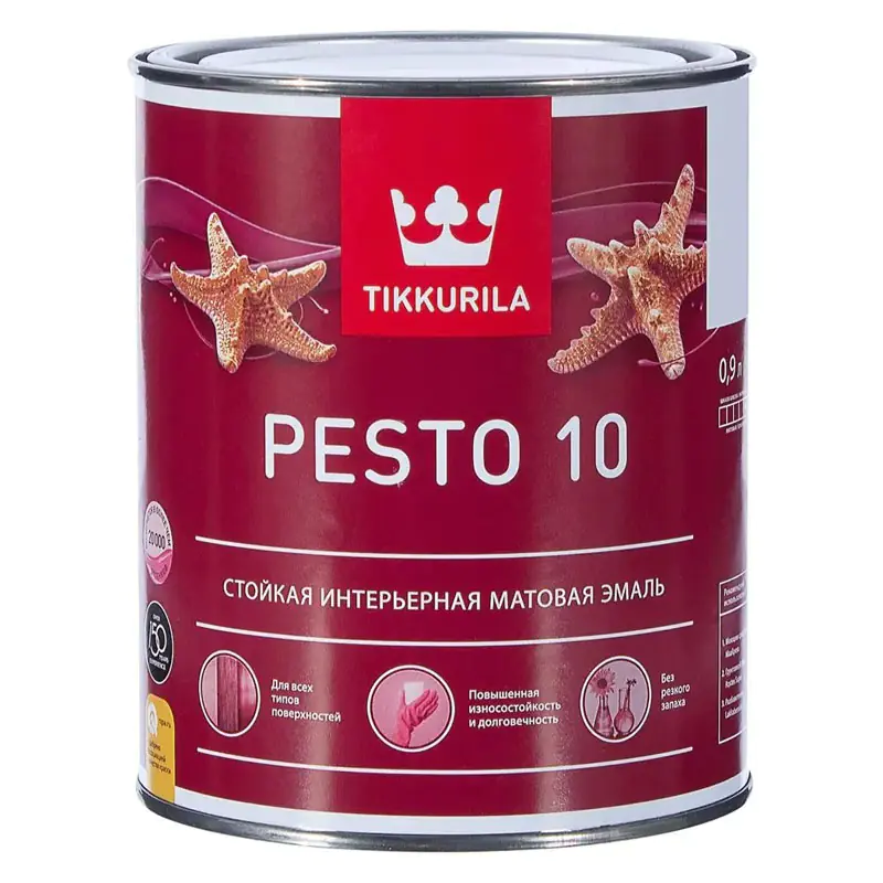 Эмаль для дерева и металла TIKKURILA Pesto 10 База A матовая. 0,9 л. РФ.